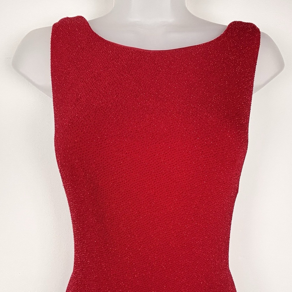 Vintage Hoco Dress 12 Ruby Red Maxi Sparkly Metallic Draped Back Formal Festive
